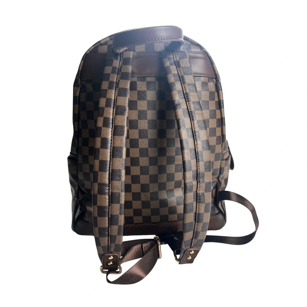 Minimalist Brown Checkered Multi Function Backpack Outdoors Travel Bag preppy